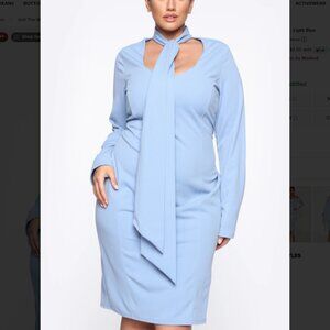 Fashion Nova Just The Way I Am Light Blue Neck Tie Dress 2X NWT